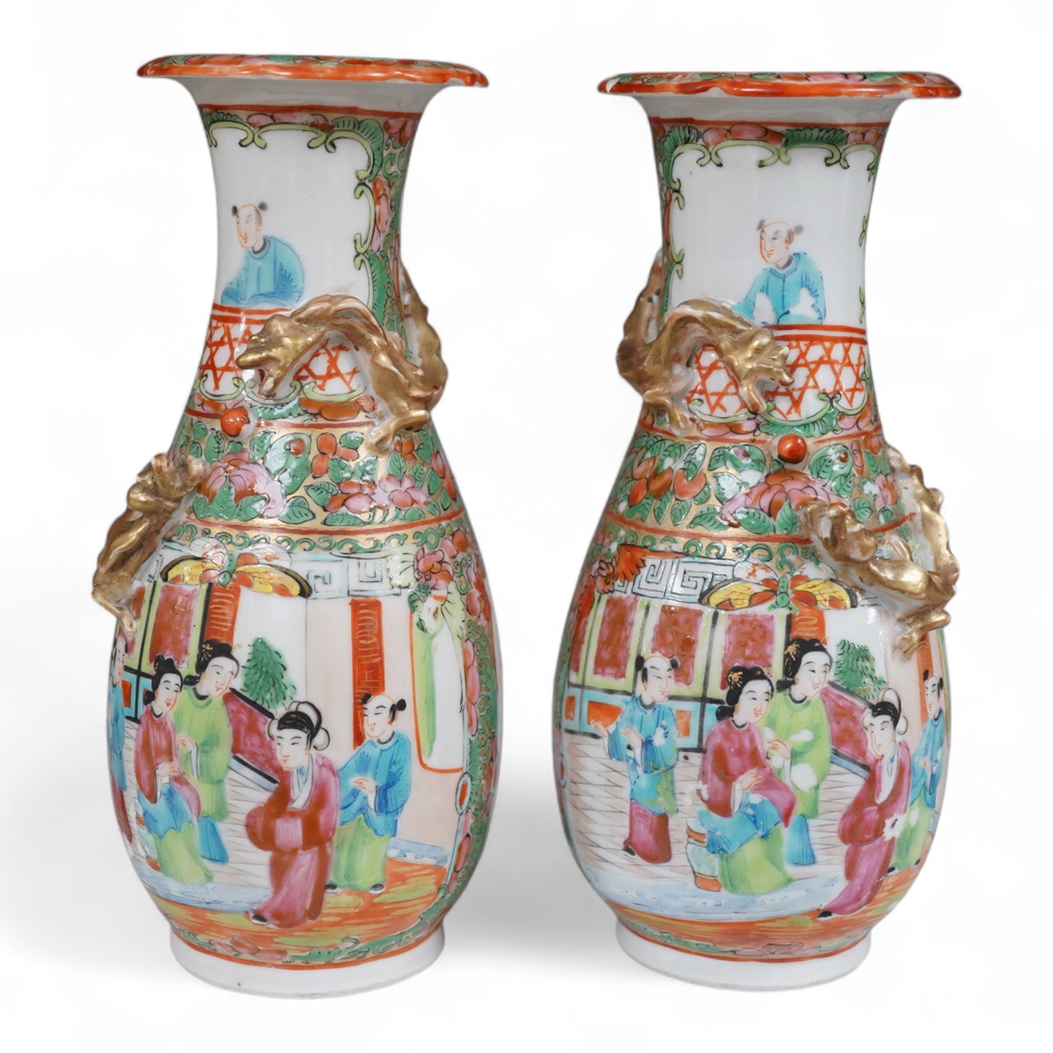 A pair of late 19th century Chinese famille rose porcelain vases, 20cm high